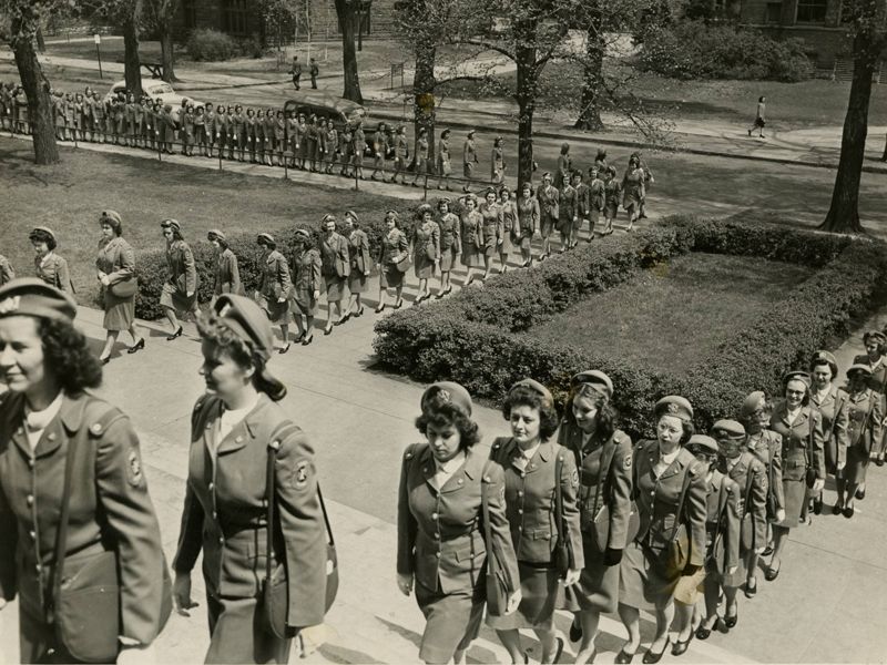 School of Cadets marching to induction assembly (1944)