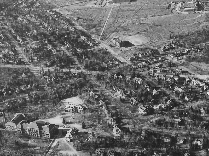Aerial view of campus above the University of Minnesota, Duluth Branch: 1947 to 1959 section