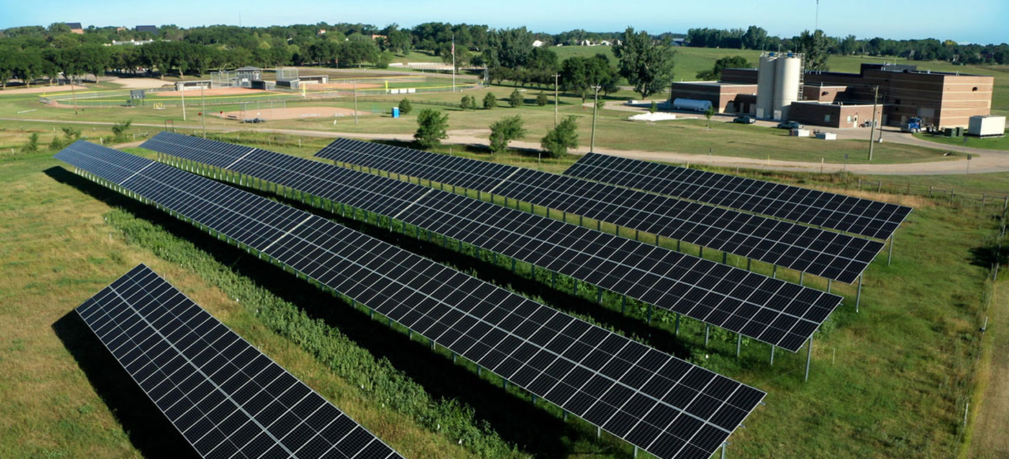 An arial view of a solar farm
